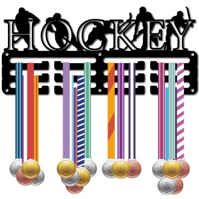 CREATCABIN Hockey Medal Hanger Display Medal Holder Rack Sport Frame Wall Mount Decor Small Hooks Iron Metal Medal Hangers Organizer for Hanging 40+ Medals Awards Player Medalist 11.4 x 5.1Inch Black