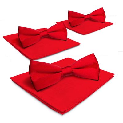 Vittorio Farina 3-Pack Classic Solid Bow Tie & Pocket Square (Red/Red/Red)