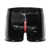 YiZYiF Men's Latex PVC Faux Leather Short Pants Solid Buckled Crotchless Boxer Shorts Hot Pants 3#Black AC Large view 1