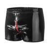 YiZYiF Men's Latex PVC Faux Leather Short Pants Solid Buckled Crotchless Boxer Shorts Hot Pants 3#Black AC Large view 3