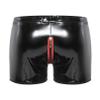 YiZYiF Men's Latex PVC Faux Leather Short Pants Solid Buckled Crotchless Boxer Shorts Hot Pants 3#Black AC Large view 4