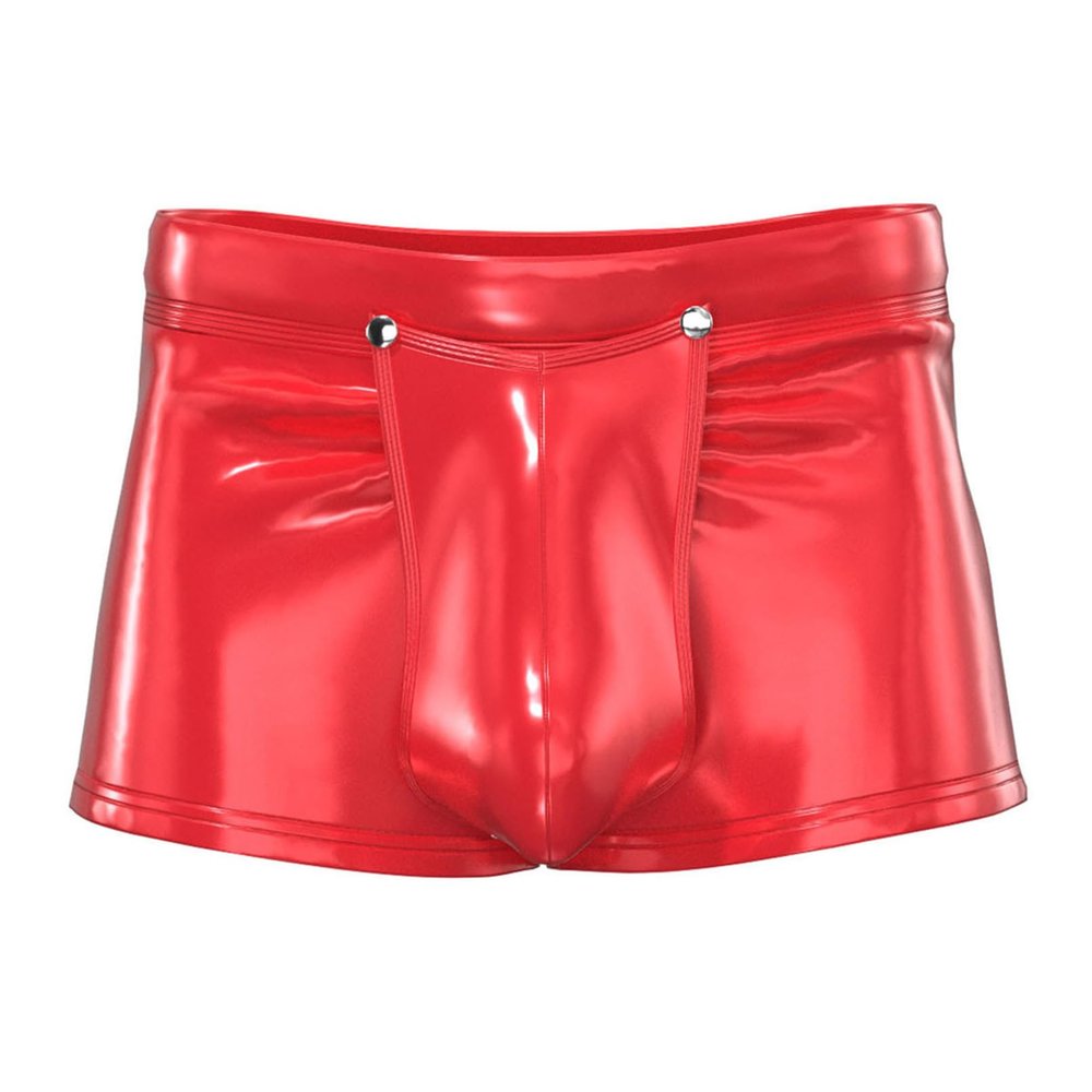 YiZYiF Men's Latex PVC Faux Leather Short Pants Solid Buckled Crotchless Boxer Shorts Hot Pants 4#Red BC XX-Large