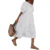Women Summer Cotton Linen Short Sleeve Tiered Maxi Dress Crewneck Casual Loose Solid Flowy Beach Swing Midi Tshirt Tunic Dress Plus Size view 1