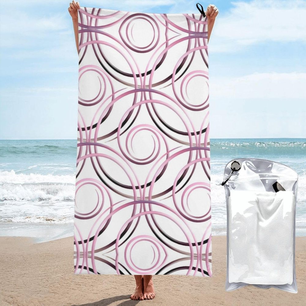 Yssammns Quick Dry Towel, Abstract Japanese Circles Pink Pattern Microfiber Beach Towel Travel Towel for Sports, Beach, Camping, Picnic, Hiking and Yoga 27.5"x55"