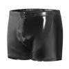YiZYiF Men's Latex PVC Faux Leather Short Pants Solid Buckled Crotchless Boxer Shorts Hot Pants 5#Black CC Medium view 2