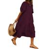 Women Summer Cotton Linen Short Sleeve Tiered Maxi Dress Crewneck Casual Loose Solid Flowy Beach Swing Midi Tshirt Tunic Dress Plus Size view 1