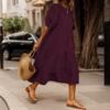 Women Summer Cotton Linen Short Sleeve Tiered Maxi Dress Crewneck Casual Loose Solid Flowy Beach Swing Midi Tshirt Tunic Dress Plus Size view 2