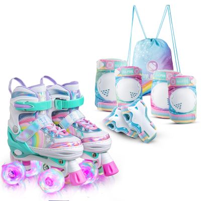 SULIFEEL Rainbow Unicorn Roller Skates for Kids with Adjustable Protective Gear Set Dazzle Small