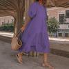 Women Summer Cotton Linen Short Sleeve Tiered Maxi Dress Crewneck Casual Loose Solid Flowy Beach Swing Midi Tshirt Tunic Dress Plus Size view 2