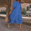 Women Summer Cotton Linen Short Sleeve Tiered Maxi Dress Crewneck Casual Loose Solid Flowy Beach Swing Midi Tshirt Tunic Dress Plus Size view 3