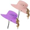 Century Star Kids Sun Hat Ponytail Girls UPF 50 Bucket Cap Summer Beach Fishing Kids Hat Wide Brim Adjustable Swim Hat 2Pcs Purple&Pink 8-12T view 1