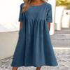Akivide Womens Comfy Cotton Linen Loose Maxi Dress Solid Half Sleeve Crewneck Linen Dress Summer Beach Dress with Pockets view 2