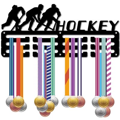 CREATCABIN Hockey Medal Holder Display Medal Hangers Sports Awards Rack Iron Frame with Hooks Small Wall Mount Medal Hangers Organizer for Hanging Medals Badges Player Medalist 11.4 x 5.1Inch Black