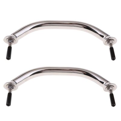 2pcs Boat Handrail Grab Handle - 8 inch 20cm Long - Polished Hand Rail with Flange and Stud - 316 Stainless Steel/276