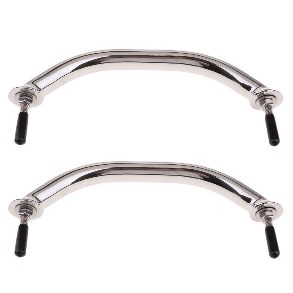 2pcs Boat Handrail Grab Handle - 8 inch 20cm Long - Polished Hand Rail with Flange and Stud - 316 Stainless Steel/276