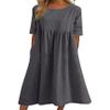 Akivide Womens Comfy Cotton Linen Loose Maxi Dress Solid Half Sleeve Crewneck Linen Dress Summer Beach Dress with Pockets view 1