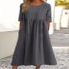 Akivide Womens Comfy Cotton Linen Loose Maxi Dress Solid Half Sleeve Crewneck Linen Dress Summer Beach Dress with Pockets view 2
