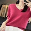 Dcvmvmn Women Spring Fashion Short Sleeve Knitted Sweaters Merino Wool V-Neck Top Pullover view 4
