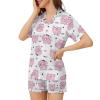 Ysidec Pink Round Pig Womens Pajama Sets 2 Piece Short Sleeve Sleepwear Button Down Loungewear L view 3