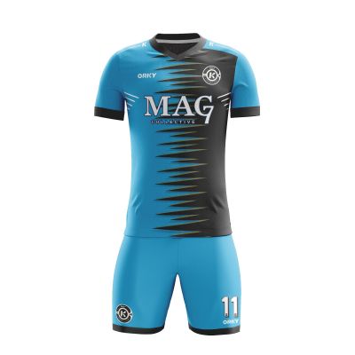 ORKY Custom Soccer Jersey with Short, Men Personalized Name Number Team Outfit, Customize Footbal Training Uniform(Blue L)