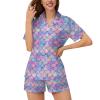 Ysidec Mermaid Fish Scale Womens Pajama Sets 2 Piece Short Sleeve Sleepwear Button Down Loungewear S view 2