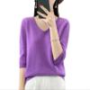 Dcvmvmn Women Spring Fashion Short Sleeve Knitted Sweaters Merino Wool V-Neck Top Pullover view 1