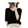 Dcvmvmn Women Spring Fashion Short Sleeve Knitted Sweaters Merino Wool V-Neck Top Pullover Black view 1