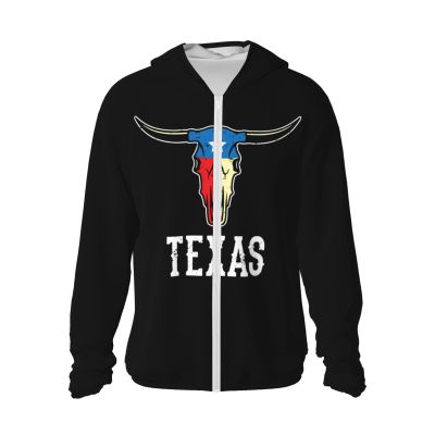 ETSDJ Texas Flag Longhorn Logo Upf 50+ Sun Protection Hoodie Man'S Woman Long Sleeve Sun Protection Full Zip Athletic Shirt, Large, Black