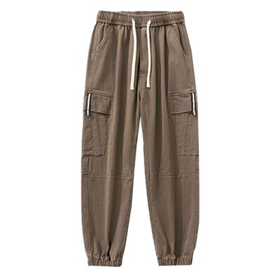 Men's Side Pockets Casual Harem Pants Relaxed Fit Drawstring Joggers Pants Outdoor Hiking Cotton Cargo Sweatpants (Brown,7X-Large)