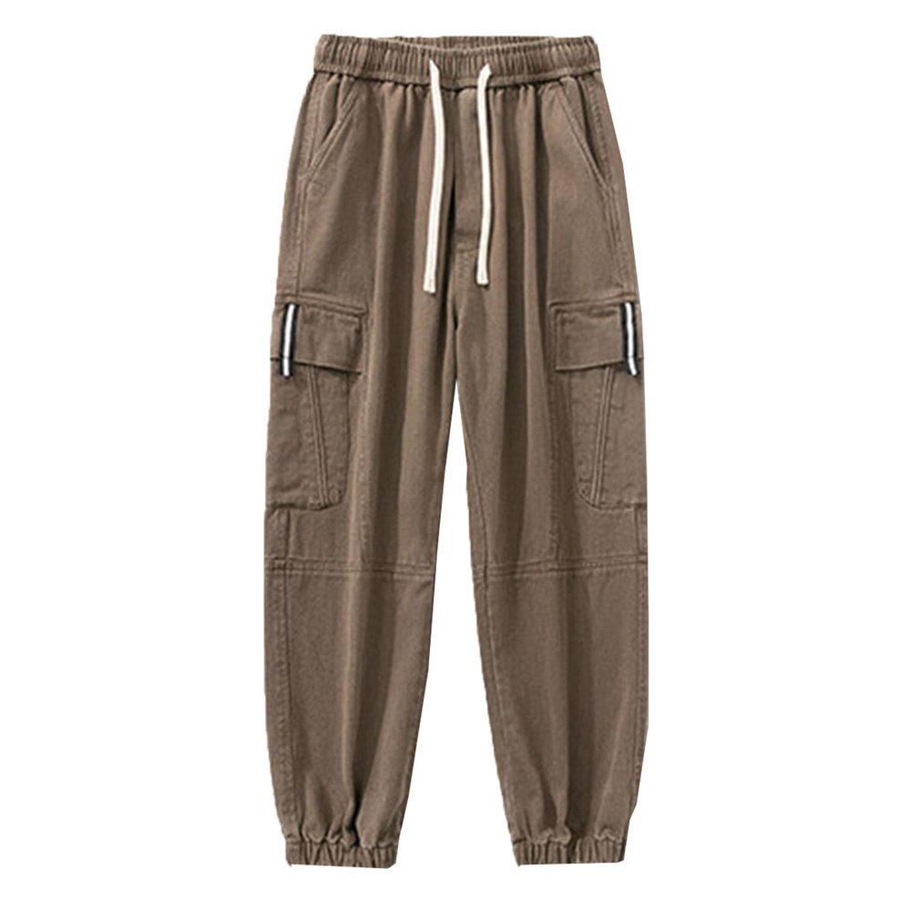 Men's Side Pockets Casual Harem Pants Relaxed Fit Drawstring Joggers Pants Outdoor Hiking Cotton Cargo Sweatpants (Brown,7X-Large)