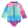 KAGAYD Baby Toddler Girls Color Blocked Swimsuit Long Sleeve Rash Guard Shirt Tops Floral Swimwear Zipper Bodysuit (Red, 18-24 Months) view 1