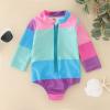 KAGAYD Baby Toddler Girls Color Blocked Swimsuit Long Sleeve Rash Guard Shirt Tops Floral Swimwear Zipper Bodysuit (Red, 18-24 Months) view 2