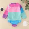KAGAYD Baby Toddler Girls Color Blocked Swimsuit Long Sleeve Rash Guard Shirt Tops Floral Swimwear Zipper Bodysuit (Red, 18-24 Months) view 3