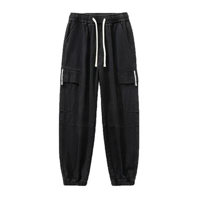 Men's Side Pockets Casual Harem Pants Relaxed Fit Drawstring Joggers Pants Outdoor Hiking Cotton Cargo Sweatpants (Black,XX-Large)