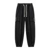 Men's Side Pockets Casual Harem Pants Relaxed Fit Drawstring Joggers Pants Outdoor Hiking Cotton Cargo Sweatpants (Black,XX-Large) view 1