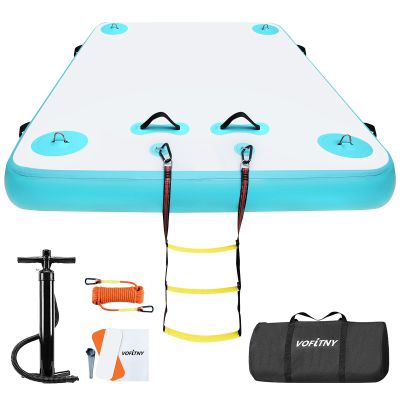 VOFiTNY Inflatable Floating Dock Air Platform Multi-Person Swim Water Mat with Rope Ladder, None-Slip Surface for Lake Beach (10ft x 6ft x 6in, Cyan)