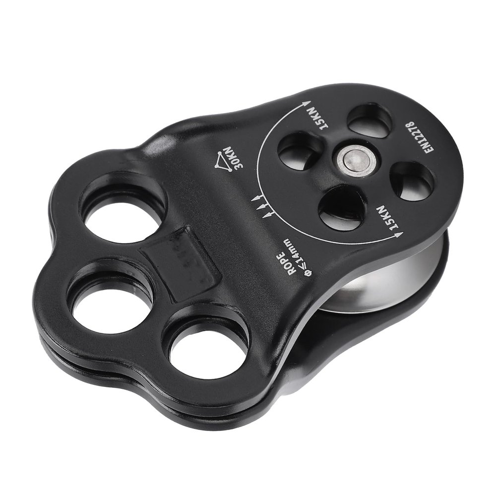 Climbing Pulley, Double Bearing 30KN Load Capacity Rescue Pulley Aviation Aluminum 3 Hole Side Plate for Mountaineers Campers Emergency Rescue Teams Mountaineering Camping Rescue O