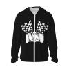 Checkered Flags Race Car Flag UPF 50+ Sun Protection Hoodie Man Women's Long Sleeve Athletic Shirt Full Zip Jacket Hooded Black view 1