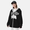 Checkered Flags Race Car Flag UPF 50+ Sun Protection Hoodie Man Women's Long Sleeve Athletic Shirt Full Zip Jacket Hooded Black view 3