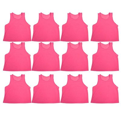 Topyond 12 PCS Sports Jersey Vests Soccer Pinnies Basketball Team Practice Nylon Large Mesh Scrimmage for Youth Kids Children Football Rose Red