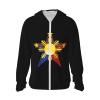 3 Stars and Sun Filipino Philippines Flag UPF 50+ Sun Protection Hoodie Mens Women's Long Sleeve Sun Protection Hoodie Full Zip Athletic Shirt Black view 1