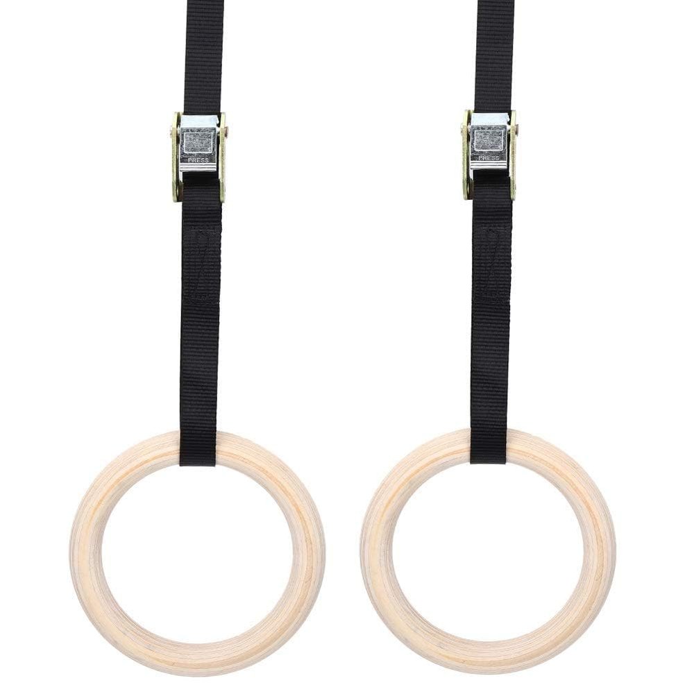XHTLLO Adjustable Birch Gym Rings Set, Strength Training Equipment, for Children, Indoor/Outdoor Swing