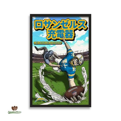 Sporticulture NFL Football Wall Art Anime, Print Framed - Los Angeles Chargers Anime, Wall Decor - NFL Football Posters for Apartment Decor & Canvas Wall Art and Game room Decor 27X39