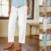 Generic Womens Wide Leg Pants Casual Relaxed Fit Crop Cotton Linen Pants Summer Elastic Waist Lounge Trousers with Pockets,Blue,XXL, XX-Large view 2