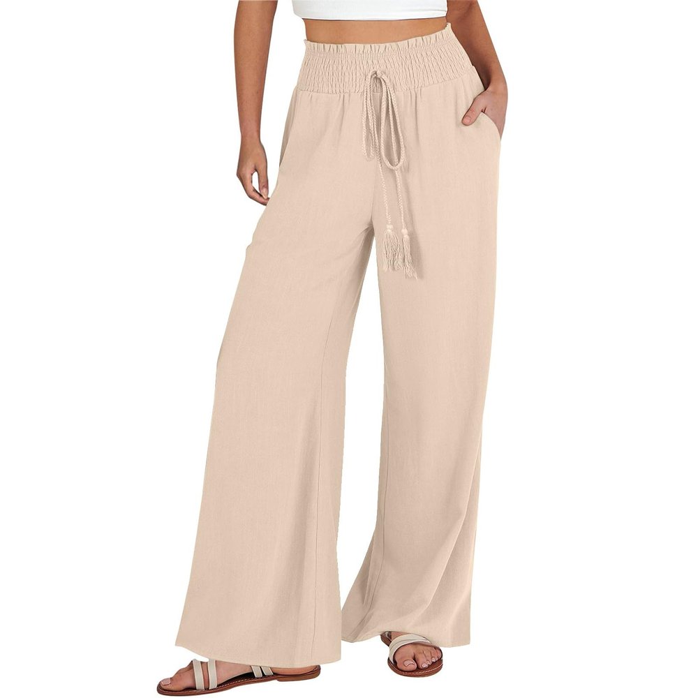 Linen Pants Women Plus Size Short Cropped Wide Leg Pants for Women Fashion High Waist Button Linen Pants Flowy Palazzo Pants with Pockets White Medium