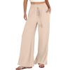Linen Pants Women Plus Size Short Cropped Wide Leg Pants for Women Fashion High Waist Button Linen Pants Flowy Palazzo Pants with Pockets White Medium view 1