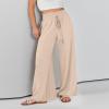 Linen Pants Women Plus Size Short Cropped Wide Leg Pants for Women Fashion High Waist Button Linen Pants Flowy Palazzo Pants with Pockets White Medium view 2