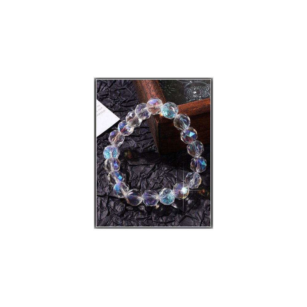 HANGINTHERE Aurora Borealis Crystals Stretch Bead Bracelets for Women, Transparent 7,10mm Gifts for Women