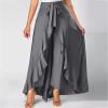 NineFit Basics Women's Irregular Ruffle Pants Skirts High Waist Knot Tie Casual Maxi Long Palazzo Culottes A-Line Skirts Trousers Gray, XX-Large view 2