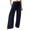 Linen Pants Women Summer Petite Length Women Linen Palazzo Pants Summer Boho Wide Leg High Waist Pant Casual Lounge Trousers with Pocket 2024 Khaki X-Large view 1